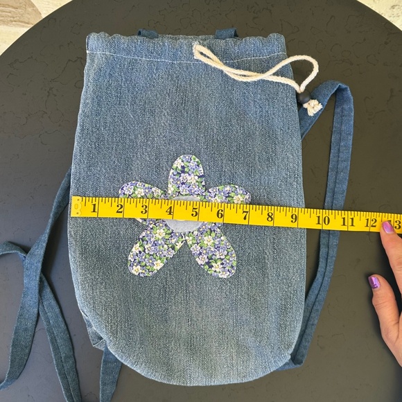 Handmade Denim Drawstring Backpack - Picture 9 of 9